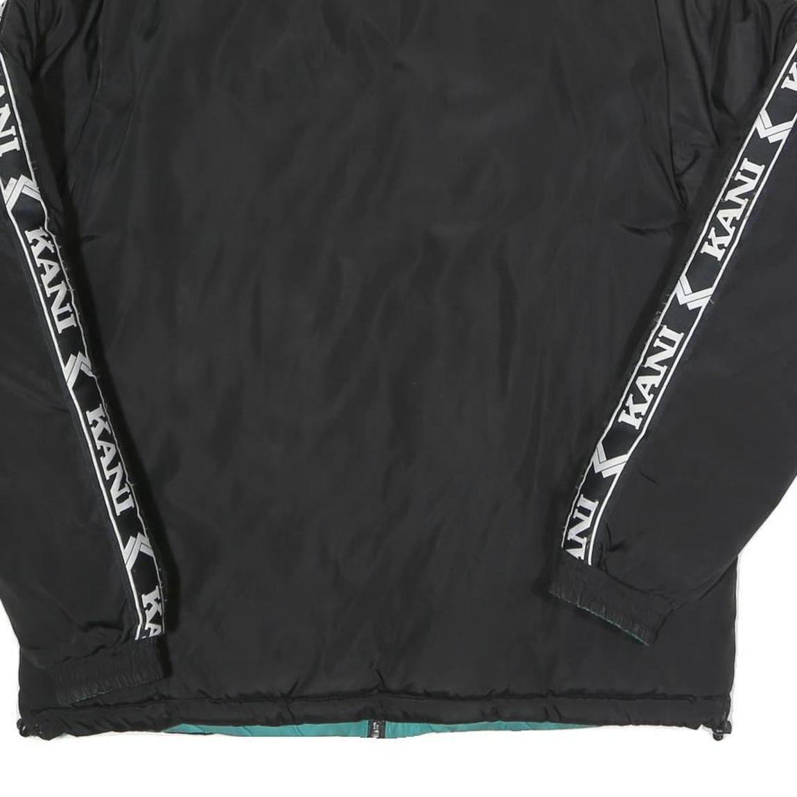 KARL KANI Mens Black & Teal Track Jacket L Polyester Blend Woven Zip Stand-Up
