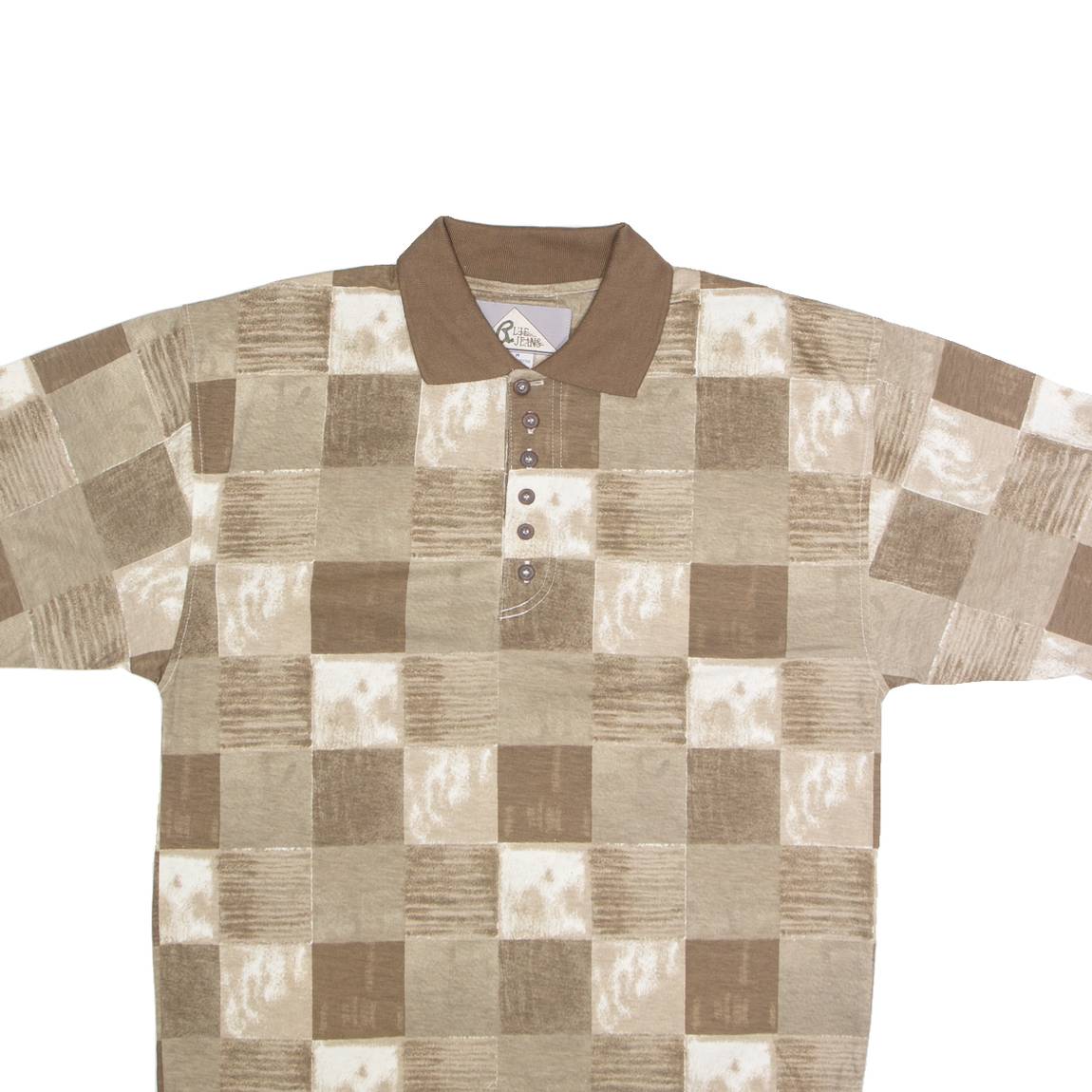 BLUE JEANS Mens Polo Shirt Brown 90s Check M