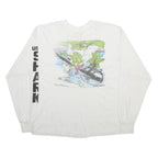 HEF-T Mens White USS Shark XL Long Sleeve Crew Neck Graphic Print Cotton Blend