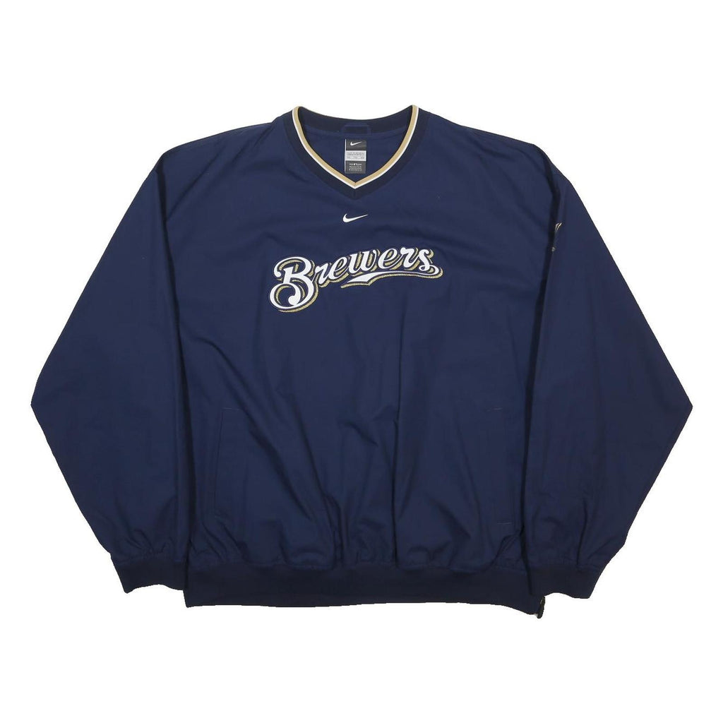 NIKE Mens Blue Brewers V Neck Polyester Jacket 2XL Drawstring Casual Sportswear