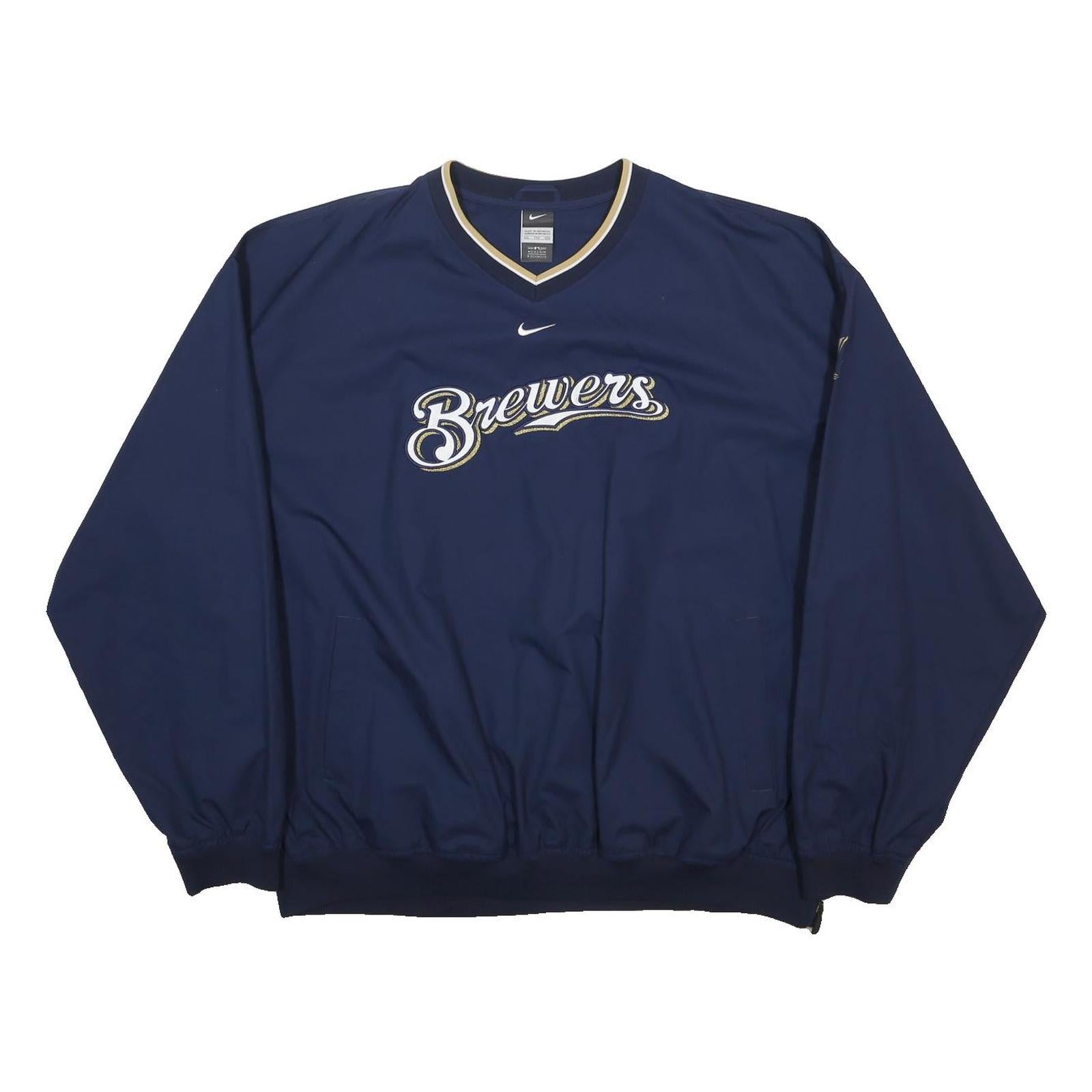 NIKE Mens Blue Brewers V Neck Polyester Jacket 2XL Drawstring Casual Sportswear