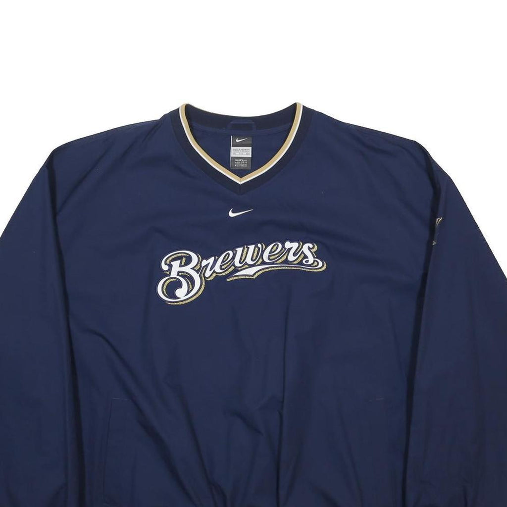 NIKE Mens Blue Brewers V Neck Polyester Jacket 2XL Drawstring Casual Sportswear