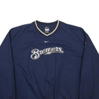 NIKE Mens Blue Brewers V Neck Polyester Jacket 2XL Drawstring Casual Sportswear