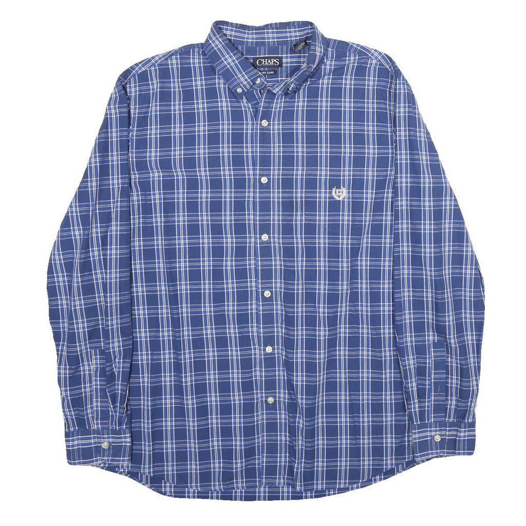 CHAPS Mens Blue & White Check Shirt XL Button-Down Collar Casual Cotton