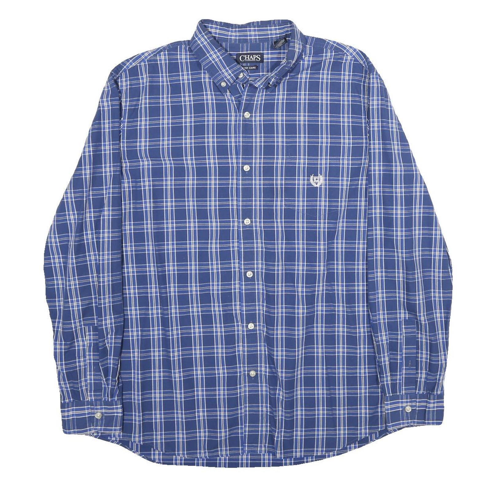 CHAPS Mens Blue & White Check Shirt XL Button-Down Collar Casual Cotton