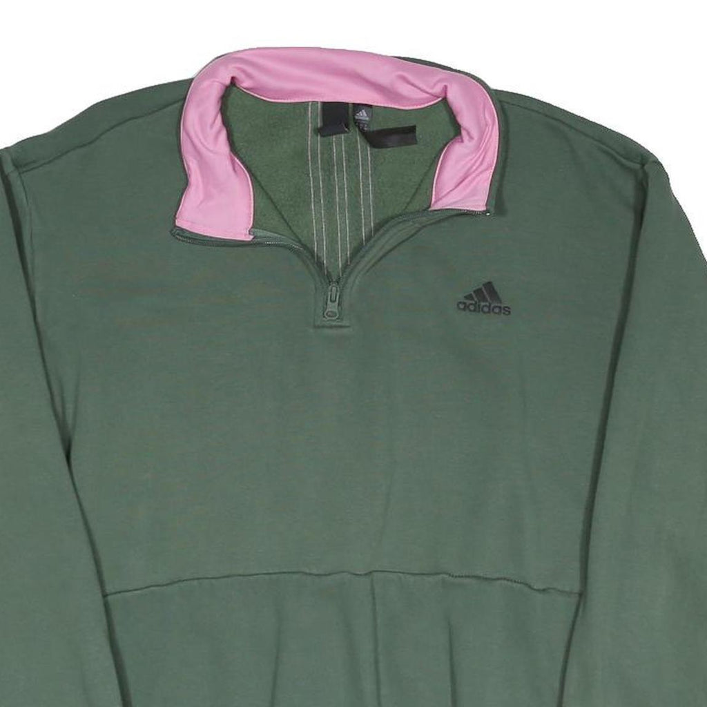 ADIDAS Womens Green & Pink Sweatshirt XL Quarter Zip Athletic Casual Pullover
