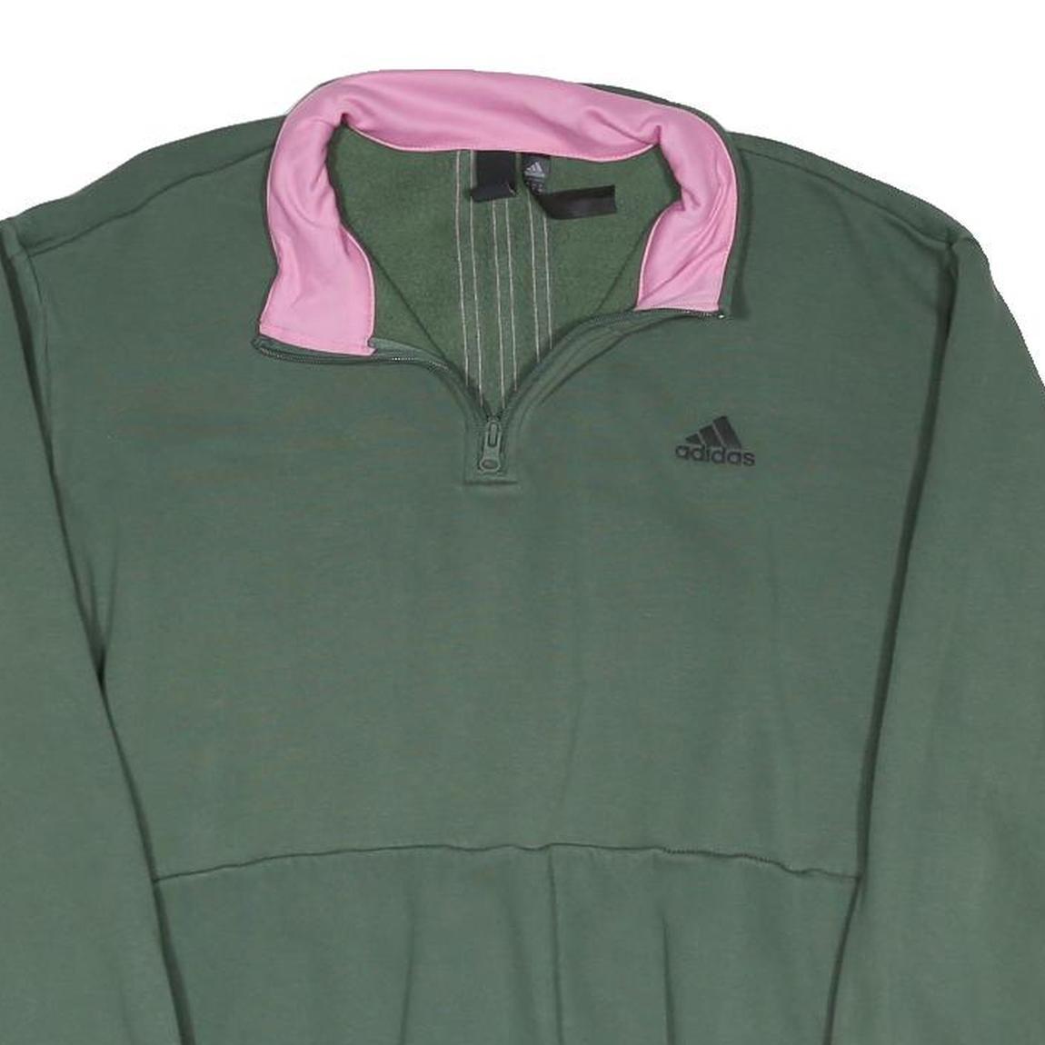 ADIDAS Womens Green & Pink Sweatshirt XL Quarter Zip Athletic Casual Pullover