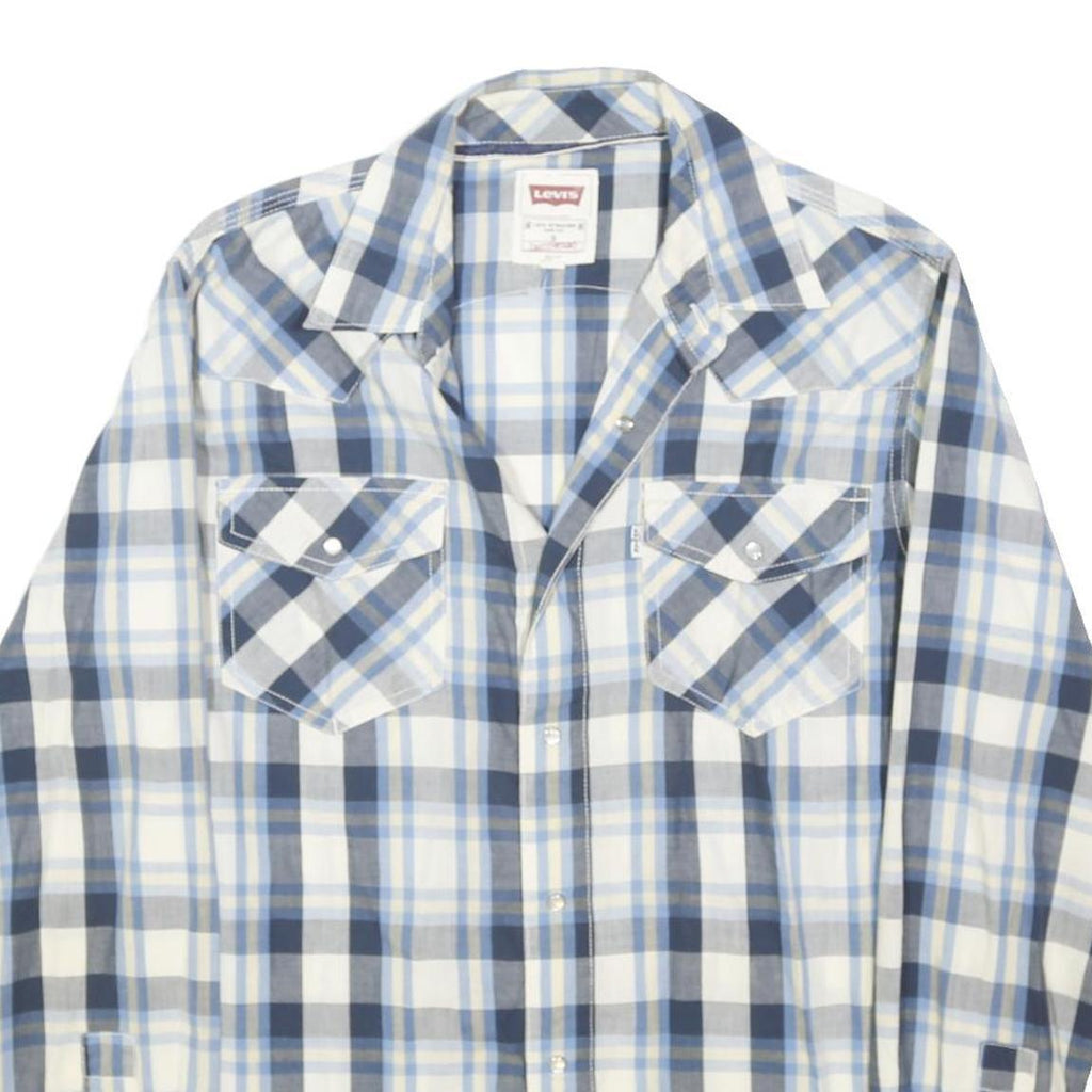 LEVI'S Mens Blue & Grey Check Shirt S Cotton Casual Western Button Shirt