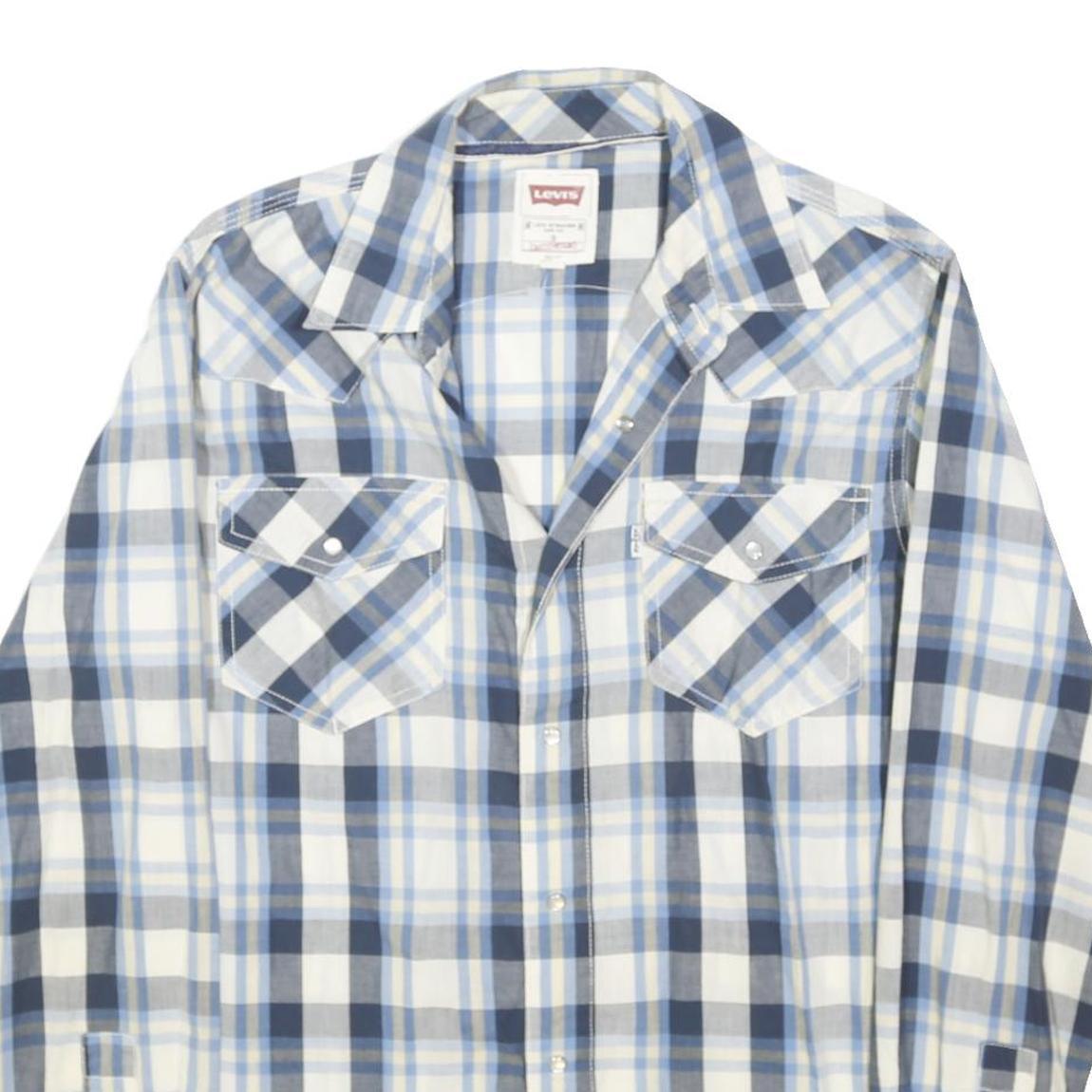 LEVI'S Mens Blue & Grey Check Shirt S Cotton Casual Western Button Shirt
