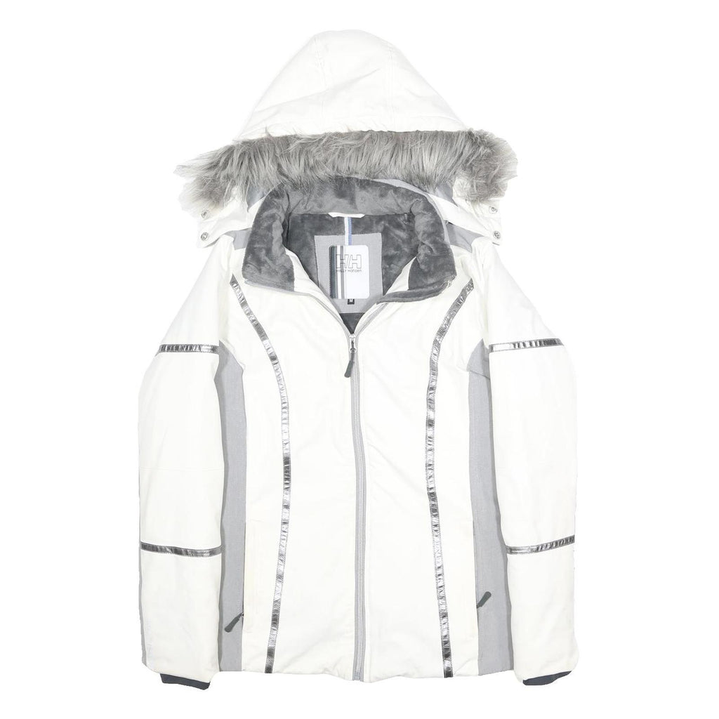 HELLY HANSEN Womens White & Grey Ski Jacket M Polyester Zip Hooded Casual Winter