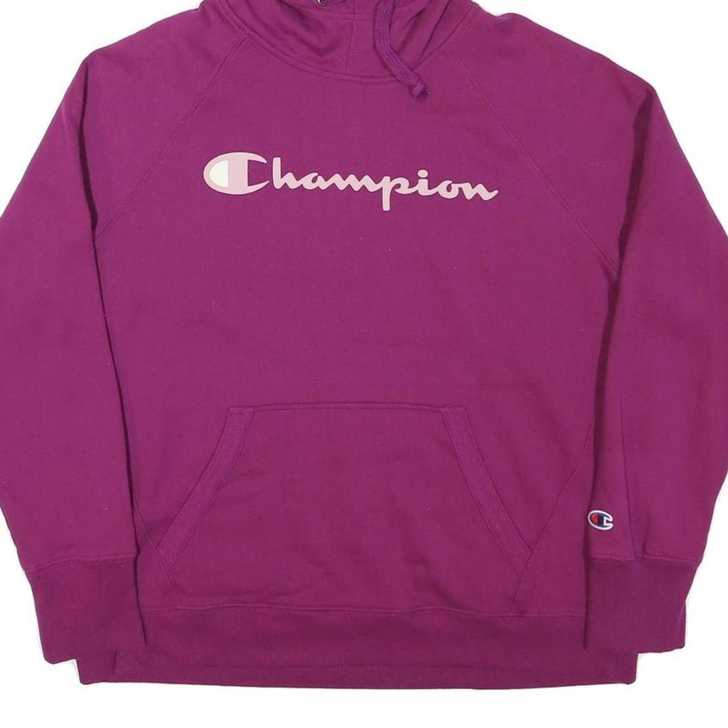 CHAMPION Womens Purple Hoodie L Cotton Blend Pullover Comfort Casual