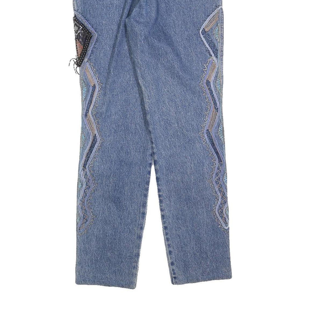 OPPIE Womens Regular Fit Blue Denim Rinse Wash W26 L29 Embroidered Jeans