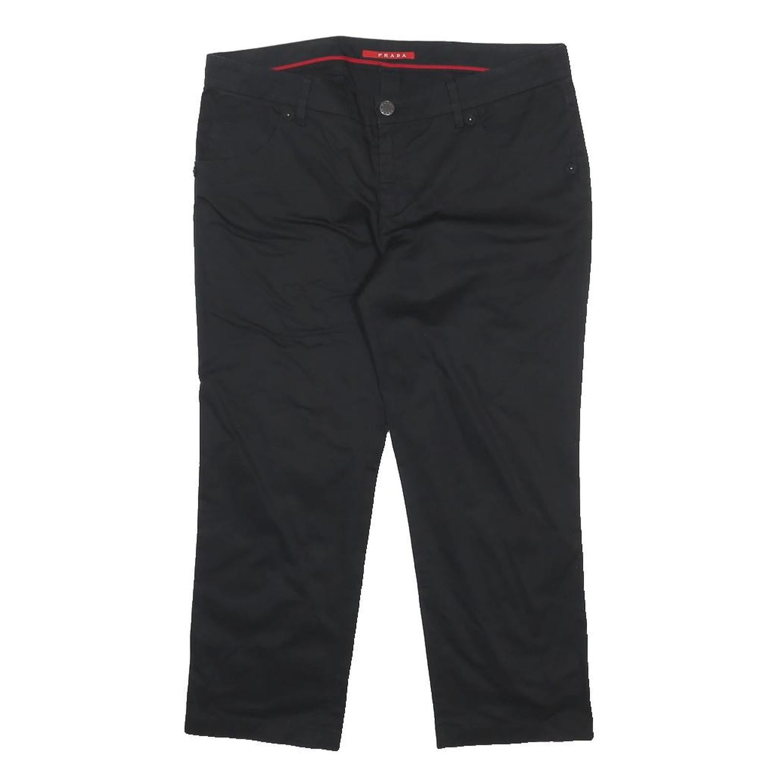 PRADA Womens Black Regular Woven Zip Trousers W32 L21 Classic Fit Straight Leg