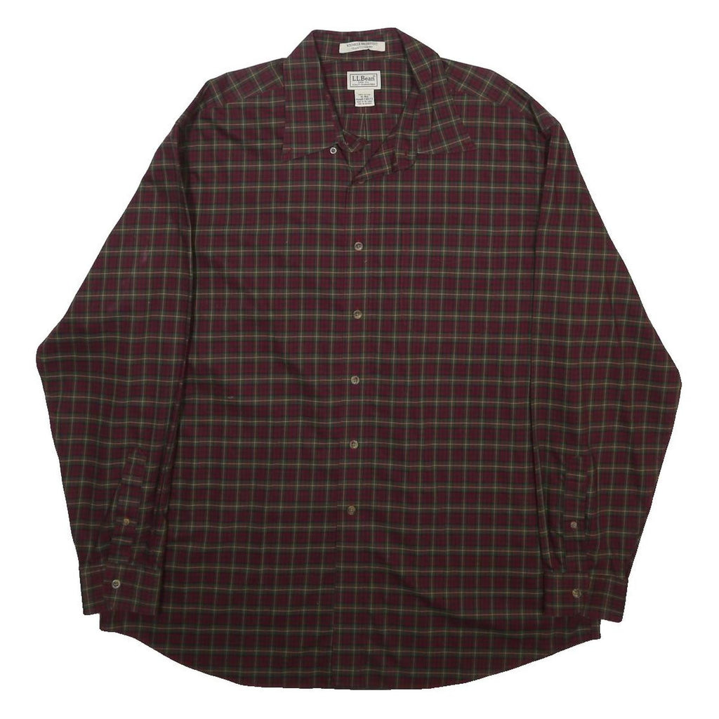 LL BEAN Mens Red & Green Check Shirt XL Classic Cotton Long Sleeve Button Collar