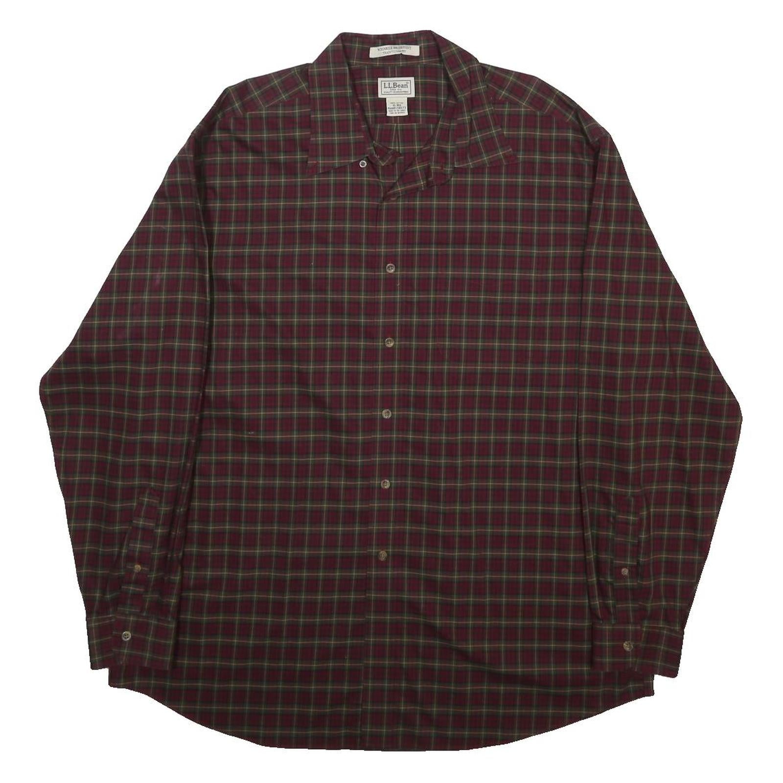 LL BEAN Mens Red & Green Check Shirt XL Classic Cotton Long Sleeve Button Collar