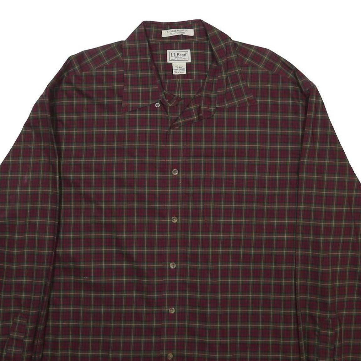 LL BEAN Mens Red & Green Check Shirt XL Classic Cotton Long Sleeve Button Collar