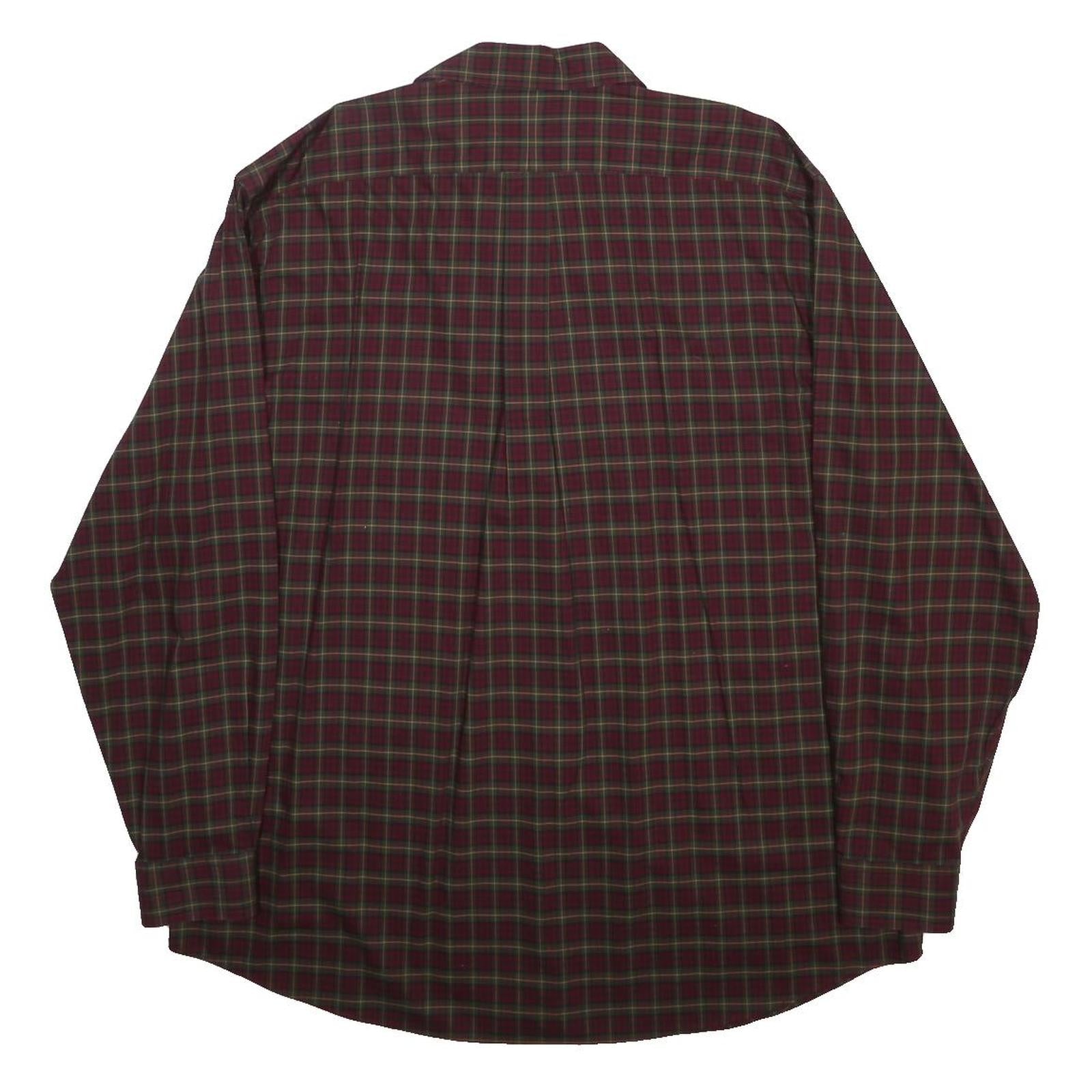 LL BEAN Mens Red & Green Check Shirt XL Classic Cotton Long Sleeve Button Collar
