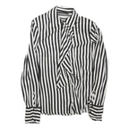 ZARA Womens Black & White Stripe Shirt Long Sleeve Button Neck S Stylish