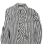 ZARA Womens Black & White Stripe Shirt Long Sleeve Button Neck S Stylish