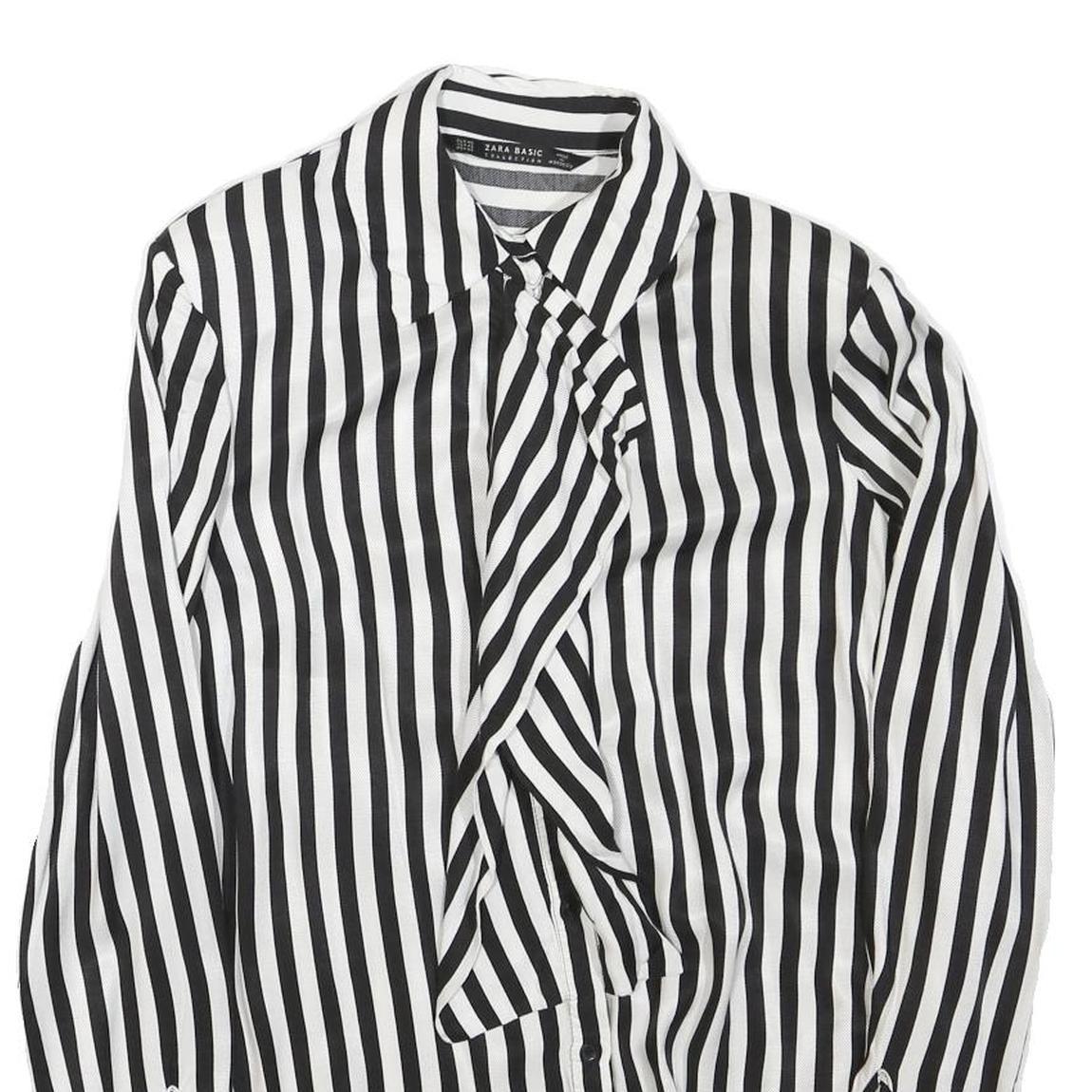ZARA Womens Black & White Stripe Shirt Long Sleeve Button Neck S Stylish