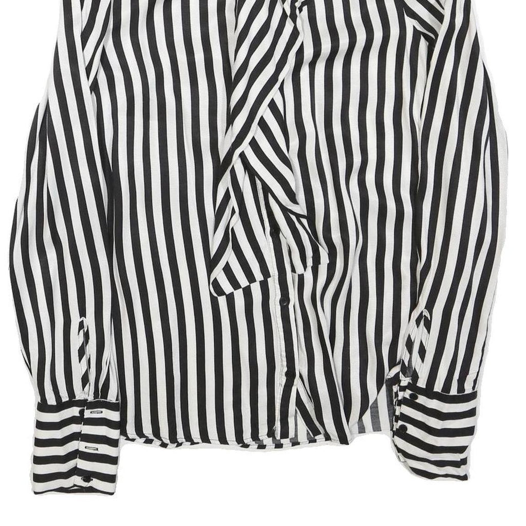 ZARA Womens Black & White Stripe Shirt Long Sleeve Button Neck S Stylish