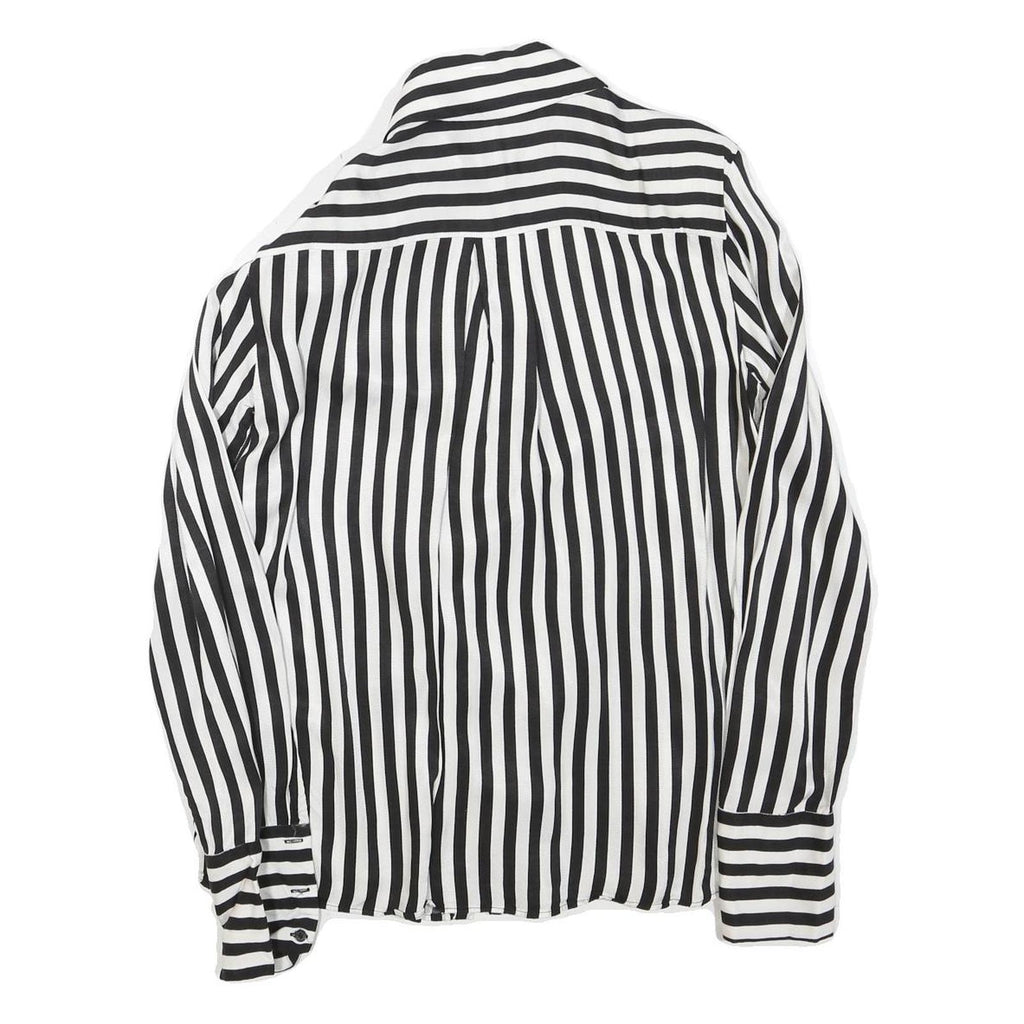 ZARA Womens Black & White Stripe Shirt Long Sleeve Button Neck S Stylish