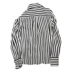 ZARA Womens Black & White Stripe Shirt Long Sleeve Button Neck S Stylish