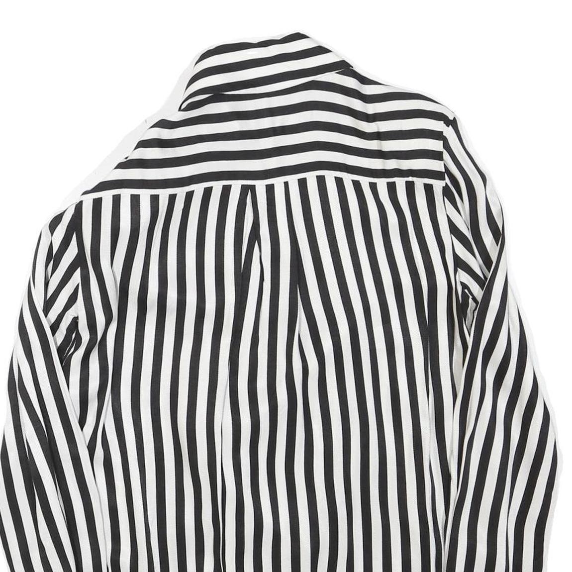 ZARA Womens Black & White Stripe Shirt Long Sleeve Button Neck S Stylish