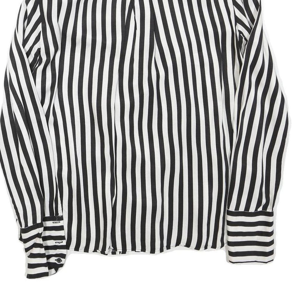 ZARA Womens Black & White Stripe Shirt Long Sleeve Button Neck S Stylish