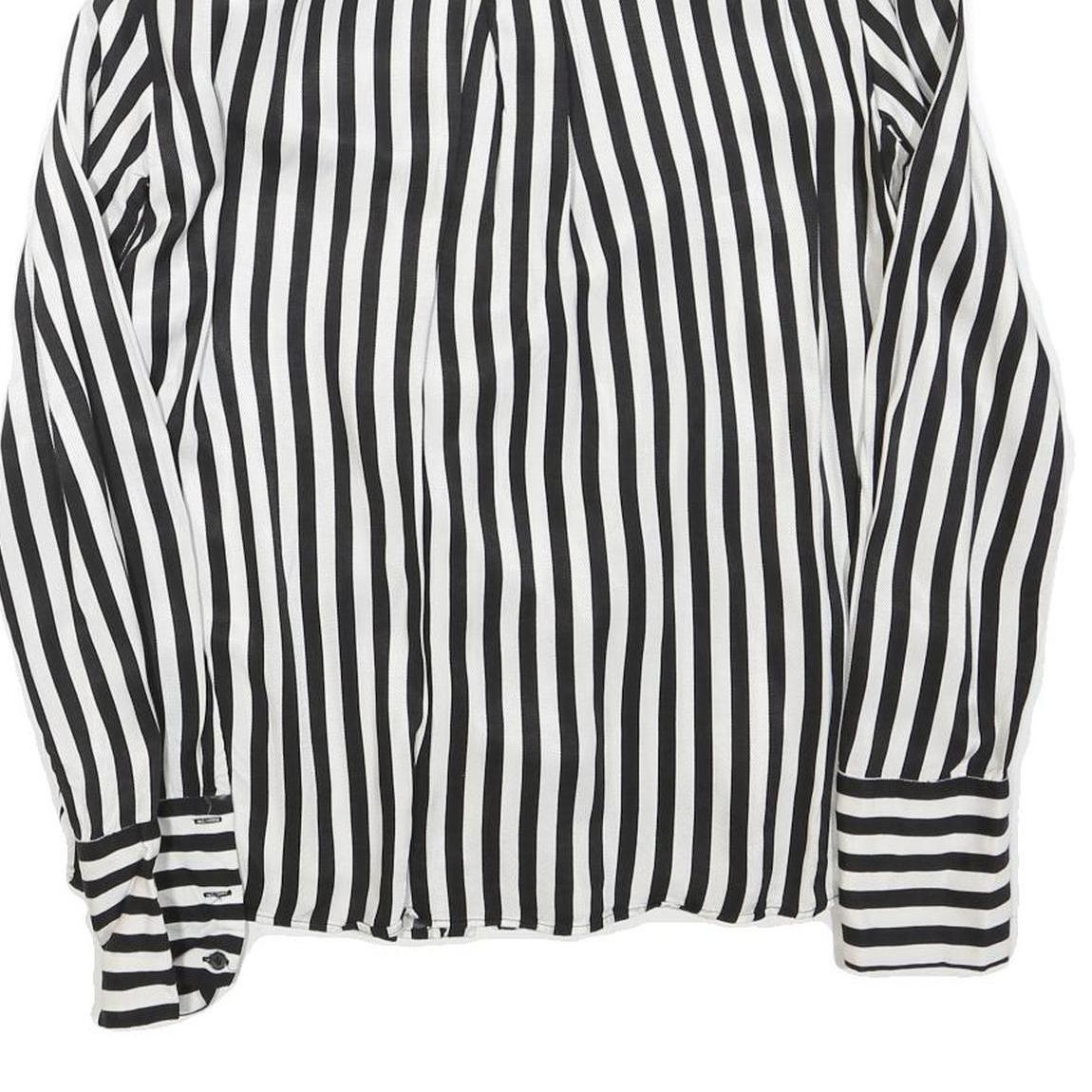 ZARA Womens Black & White Stripe Shirt Long Sleeve Button Neck S Stylish