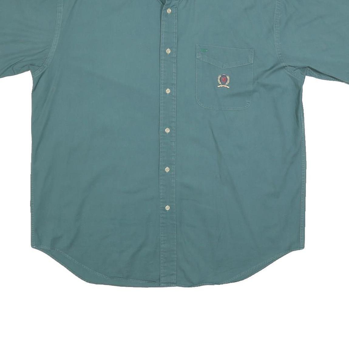 TOMMY HILFIGER Mens Green L Button Down Shirt Cotton Short Sleeve Casual