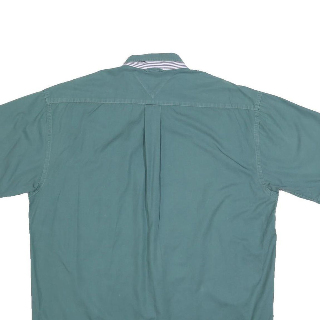 TOMMY HILFIGER Mens Green L Button Down Shirt Cotton Short Sleeve Casual