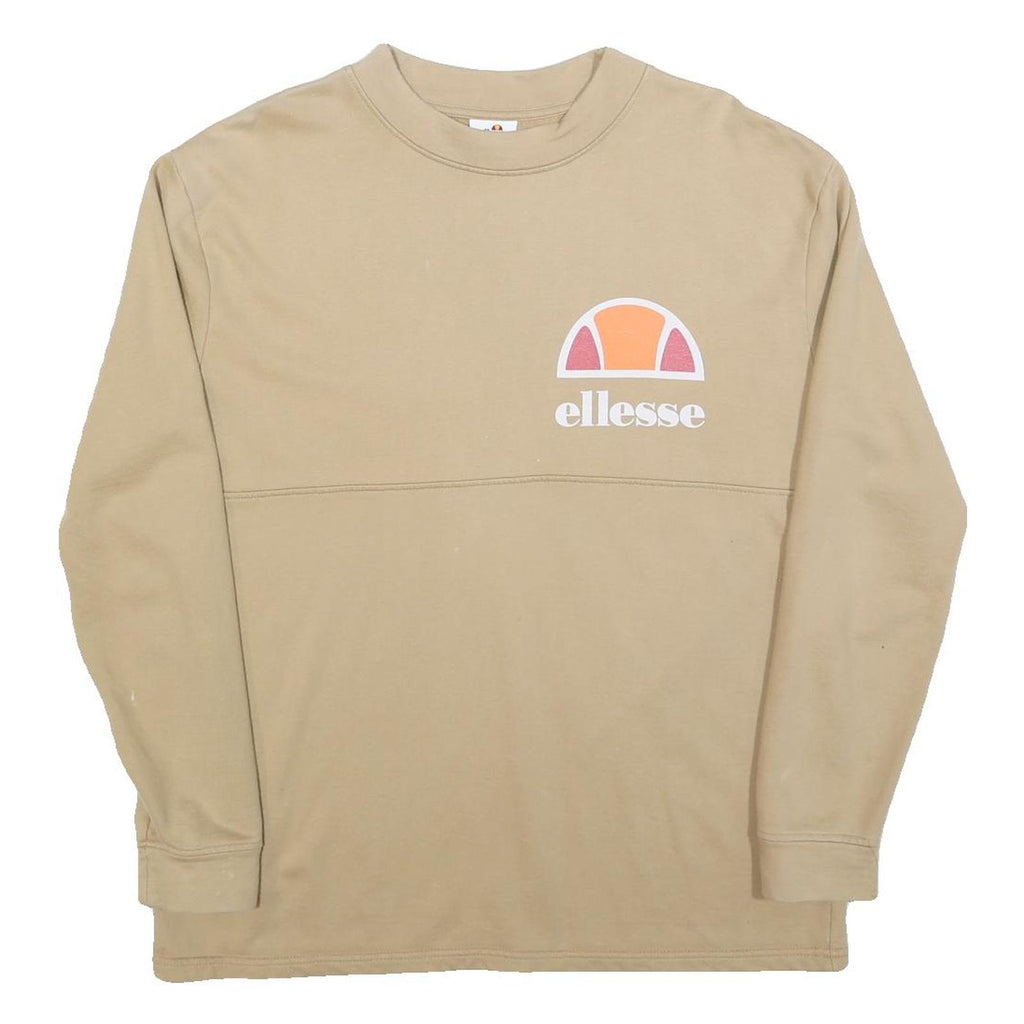 ELLESSE Womens Beige Crew Neck UK 8 Sweatshirt Cotton Blend Casual Logo Print