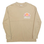 ELLESSE Womens Beige Crew Neck UK 8 Sweatshirt Cotton Blend Casual Logo Print