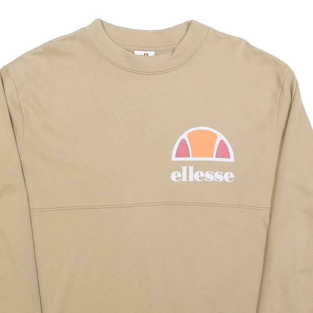 ELLESSE Womens Beige Crew Neck UK 8 Sweatshirt Cotton Blend Casual Logo Print