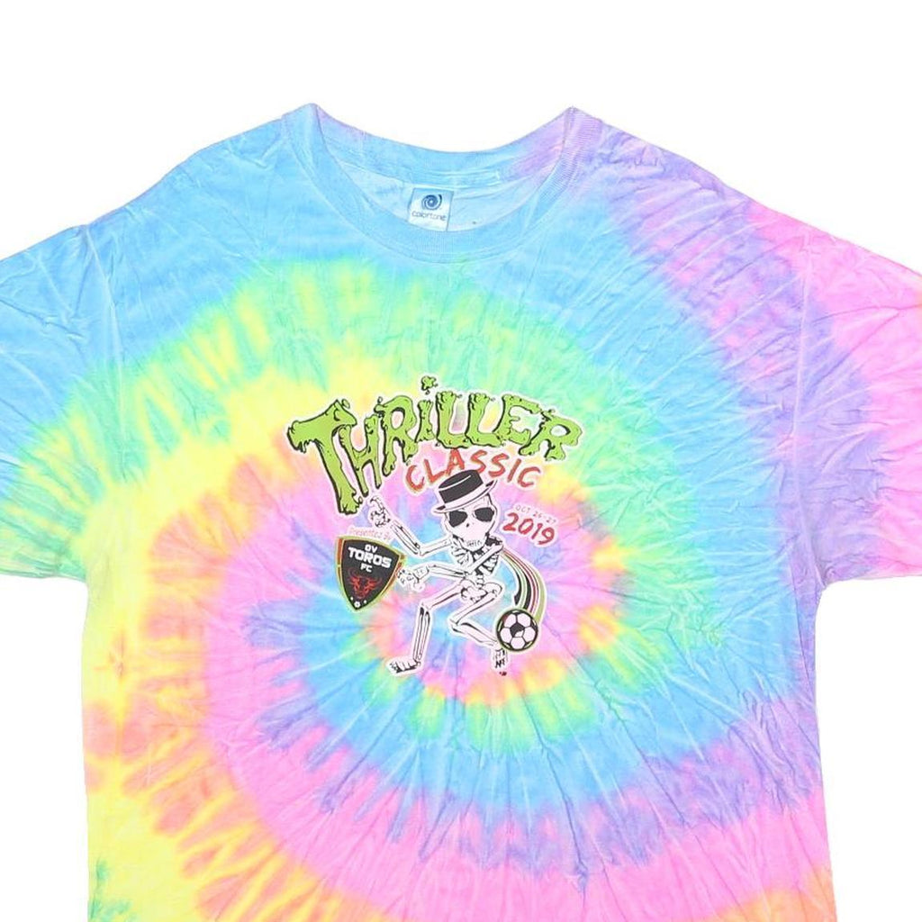 COLORTONE Mens Blue & Yellow Tie Dye Graphic T-Shirt L Short Sleeve Crew Neck