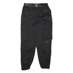 Womens Black Relaxed Cargo Trousers W25 L25 Polyester Blend Zip Utility Pockets