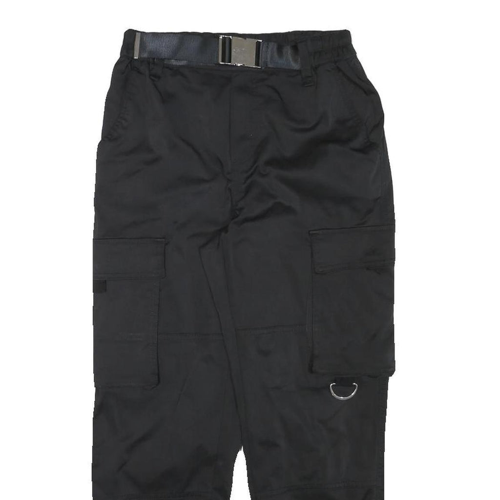 Womens Black Relaxed Cargo Trousers W25 L25 Polyester Blend Zip Utility Pockets