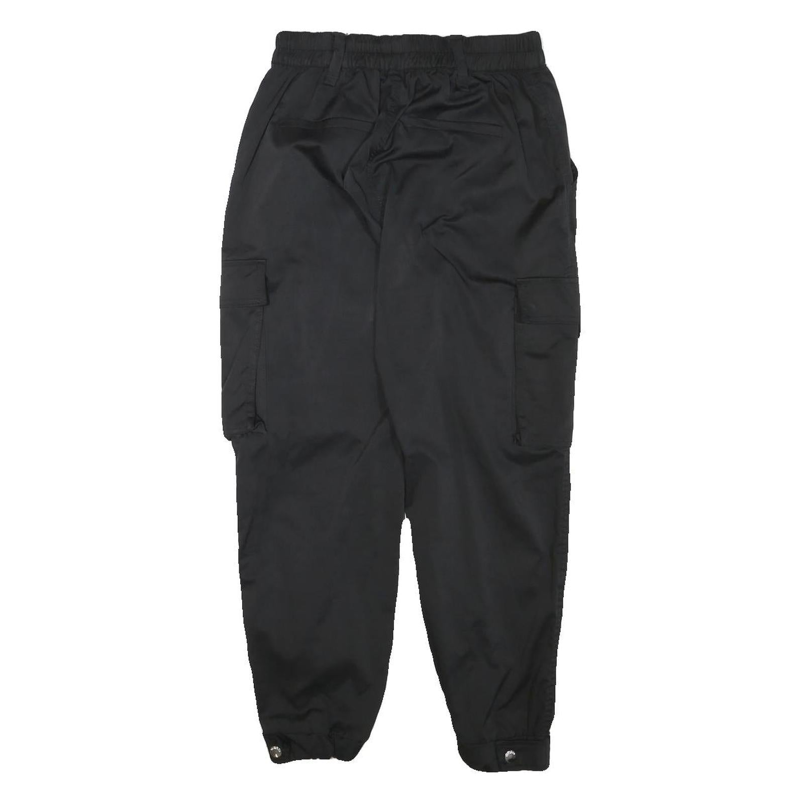 Womens Black Relaxed Cargo Trousers W25 L25 Polyester Blend Zip Utility Pockets