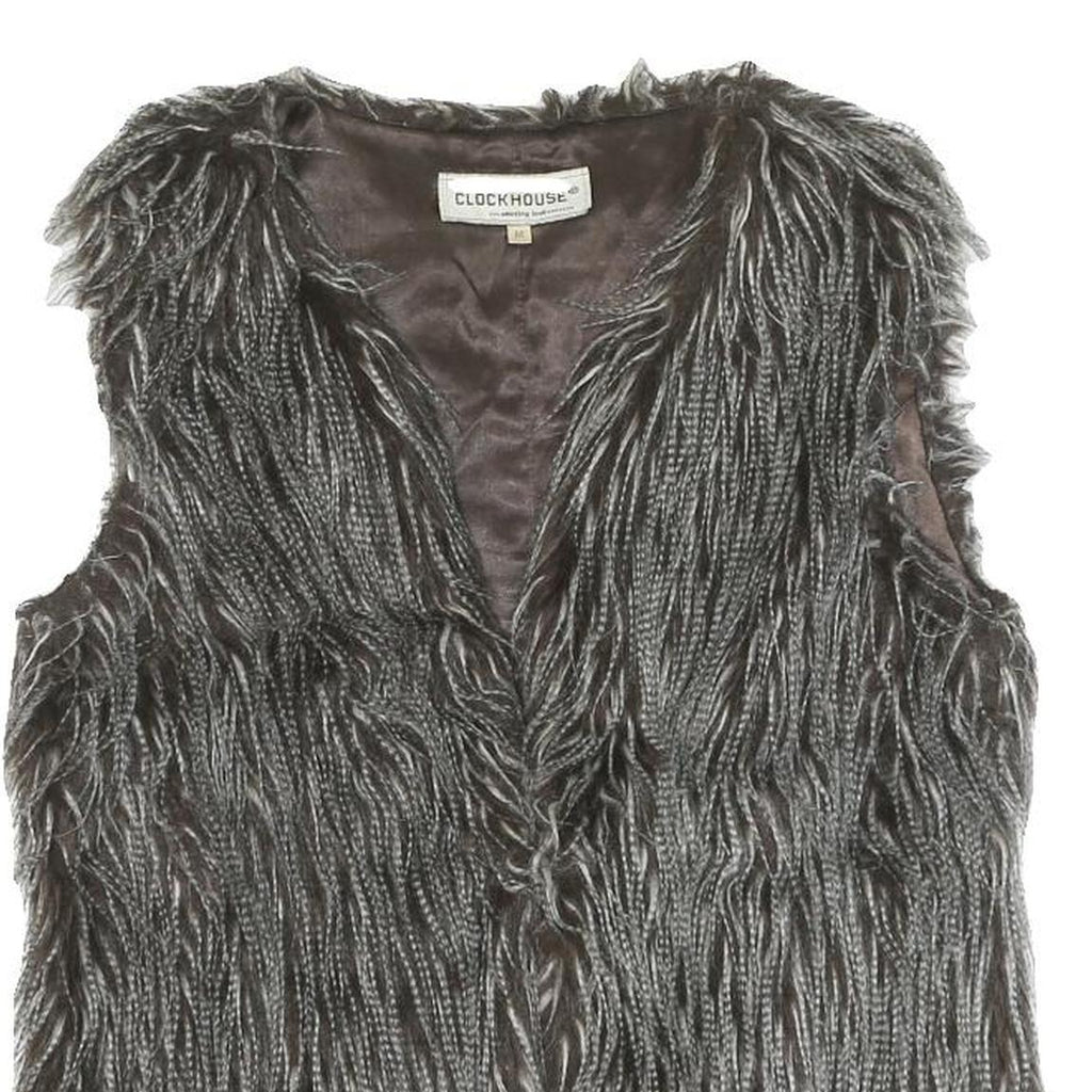 CLOCKHOUSE Womens Grey Faux Fur Button Jacket M Polyester Blend Textured