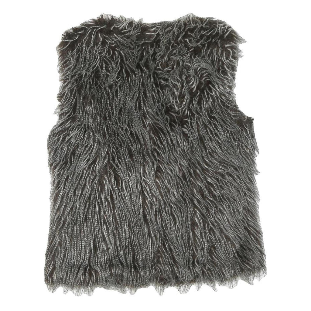 CLOCKHOUSE Womens Grey Faux Fur Button Jacket M Polyester Blend Textured