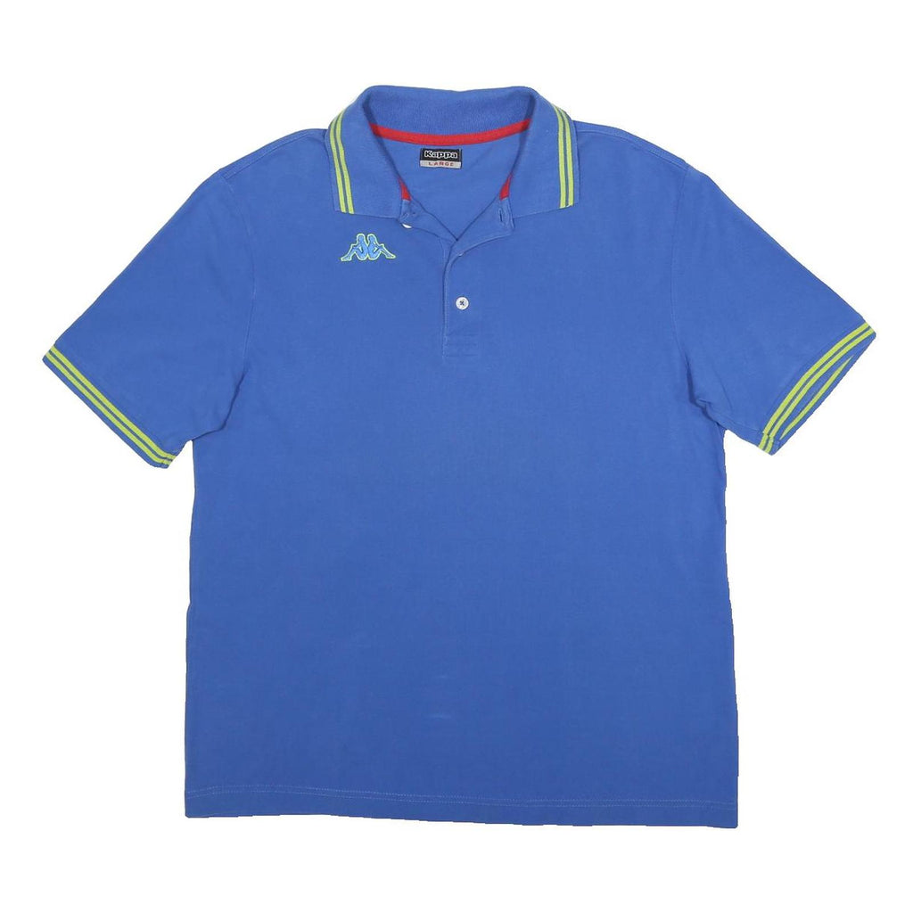 KAPPA Mens Blue L Cotton Polo Shirt Short Sleeve Basic Casual Stripe