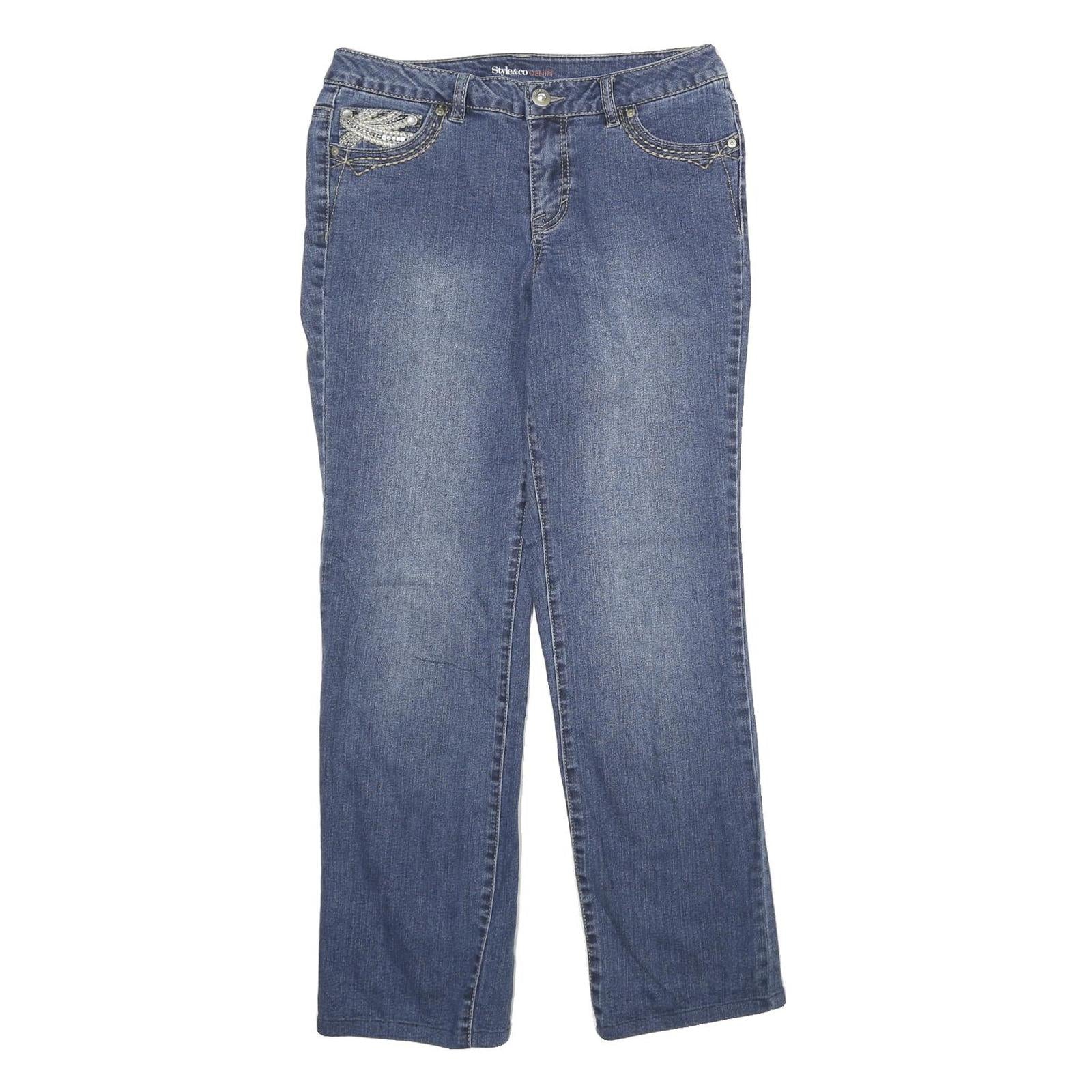STYLE & CO Womens Regular Blue Denim Rinse W30 L30 Embellished Pocket Jeans
