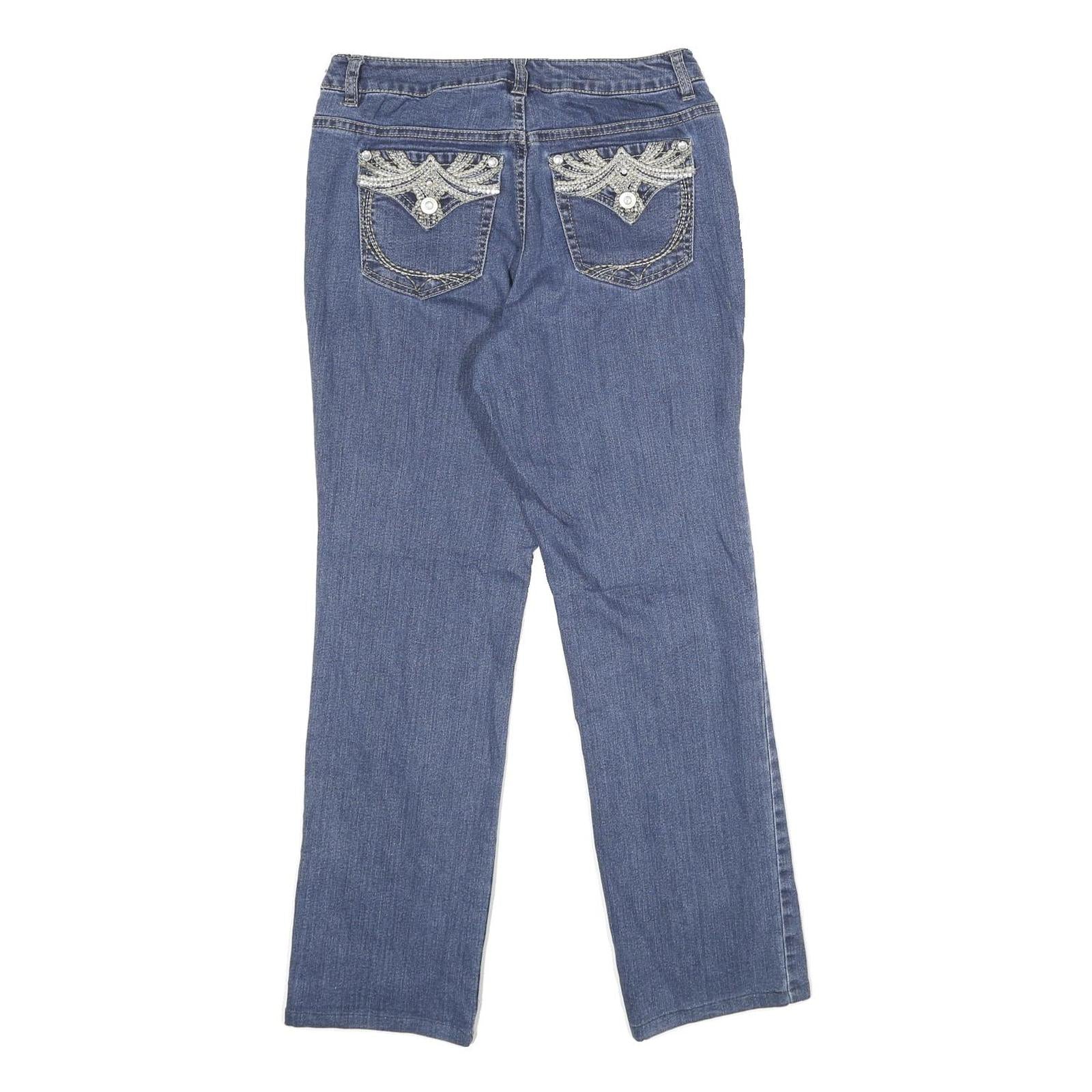 STYLE & CO Womens Regular Blue Denim Rinse W30 L30 Embellished Pocket Jeans