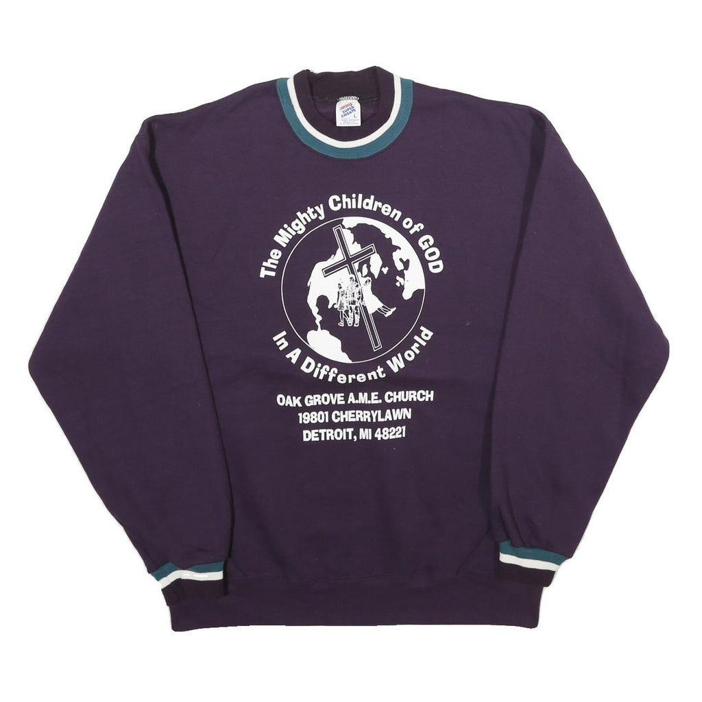 JERZEES Mens Blue Crew Neck L Church Logo Cotton Blend Sweatshirt