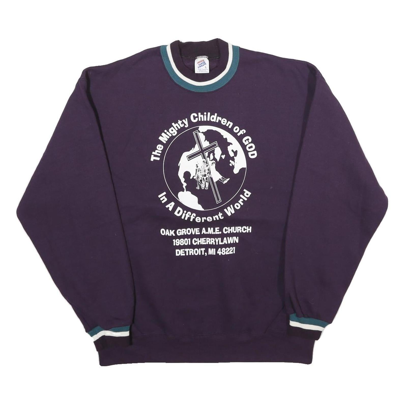 JERZEES Mens Blue Crew Neck L Church Logo Cotton Blend Sweatshirt