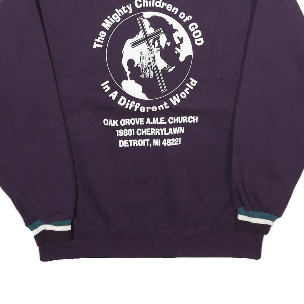 JERZEES Mens Blue Crew Neck L Church Logo Cotton Blend Sweatshirt