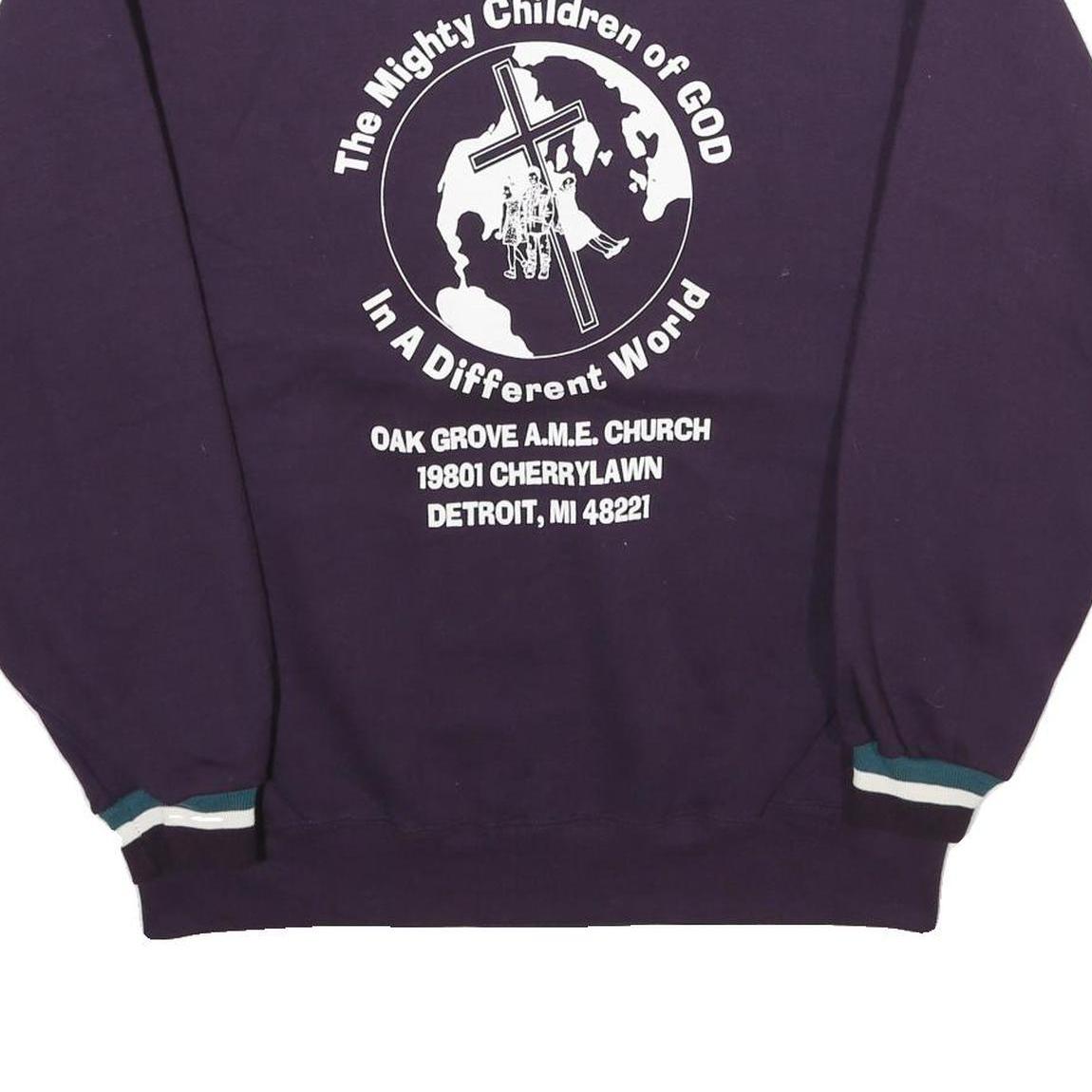 JERZEES Mens Blue Crew Neck L Church Logo Cotton Blend Sweatshirt