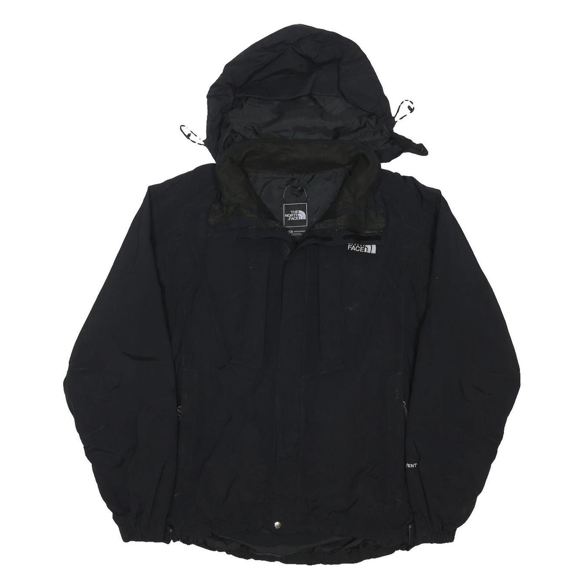 THE NORTH FACE Mens Black Outdoor Jacket M Polyester Blend Hooded Zip Stand-Up