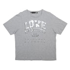 LOVE MOSCHINO Womens Grey Silver Logo Graphic T-Shirt UK 8 Short Sleeve Crew